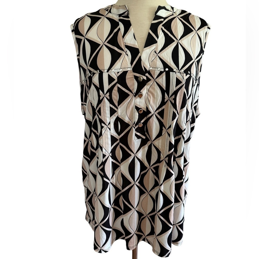 COCOMO 3X Plus Size Beige Black White sleeveless women's Blouse top tuni…